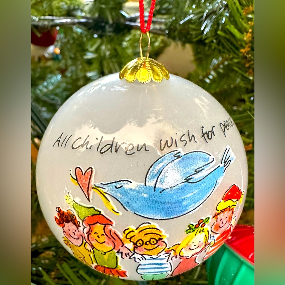 Sally Huss Ornament Collection All Children Wish for Peace Glass Ball Holiday